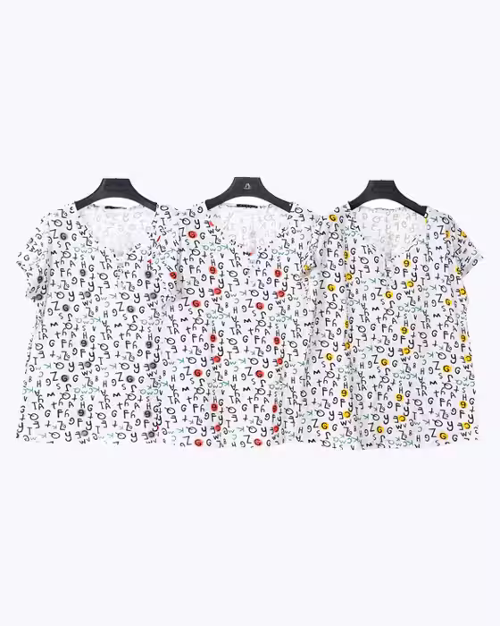 تیشرت نخی طرح چاپدار زنانه KIDDY